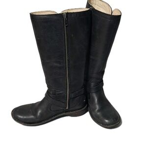 UGG Rosen Tall Black Leather Sheepskin Sherpa Lined Boots Size 7 Buckle #1005450